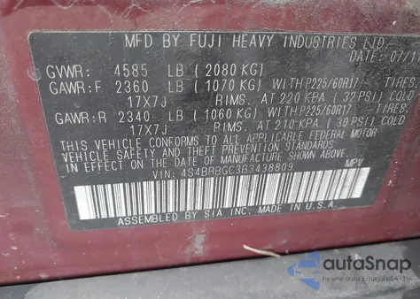 2011 Subaru Outback 2.5I Premium из США, поврежденный, VIN 4S4BRBGC3B3438809